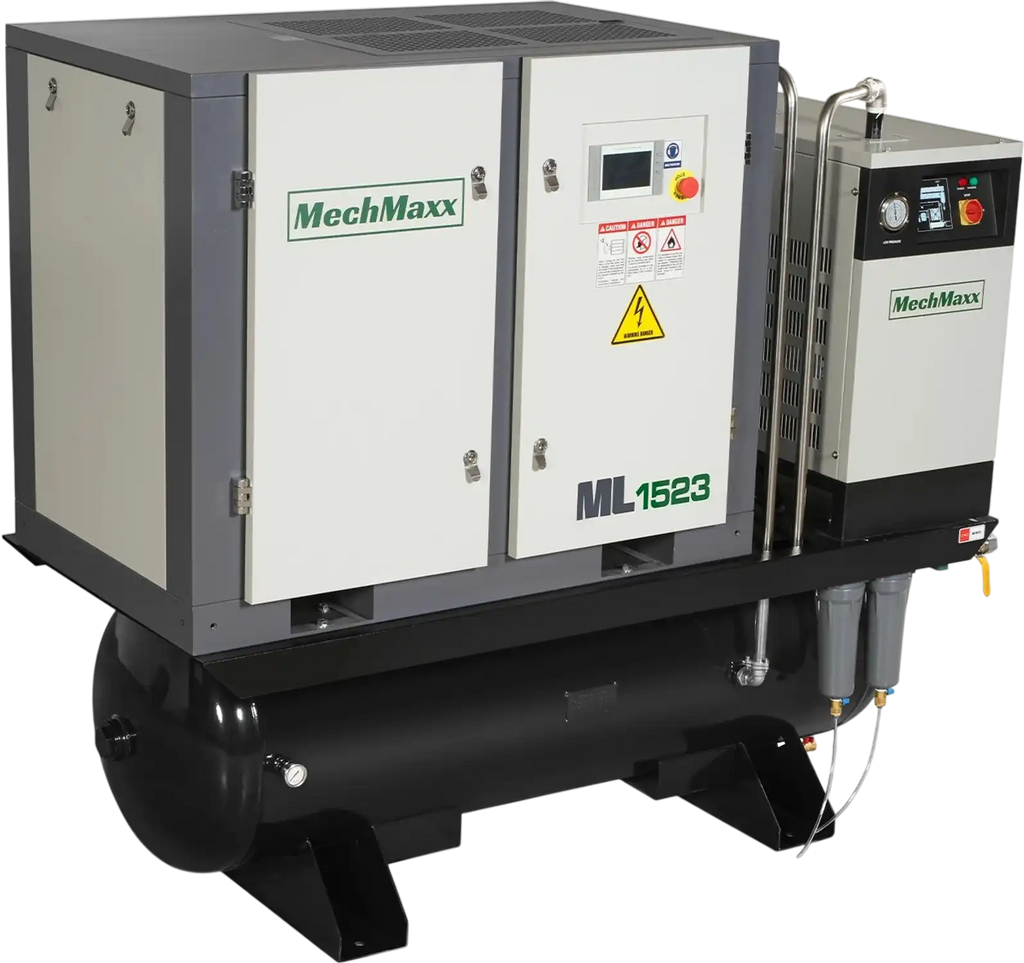 MechMaxx ML15 Air Compressor 15HP Rotary Screw with Dryer 105-Gal ASME Tank 45 CFM 116 PSI 230V 3-Phase Industrial Grade New