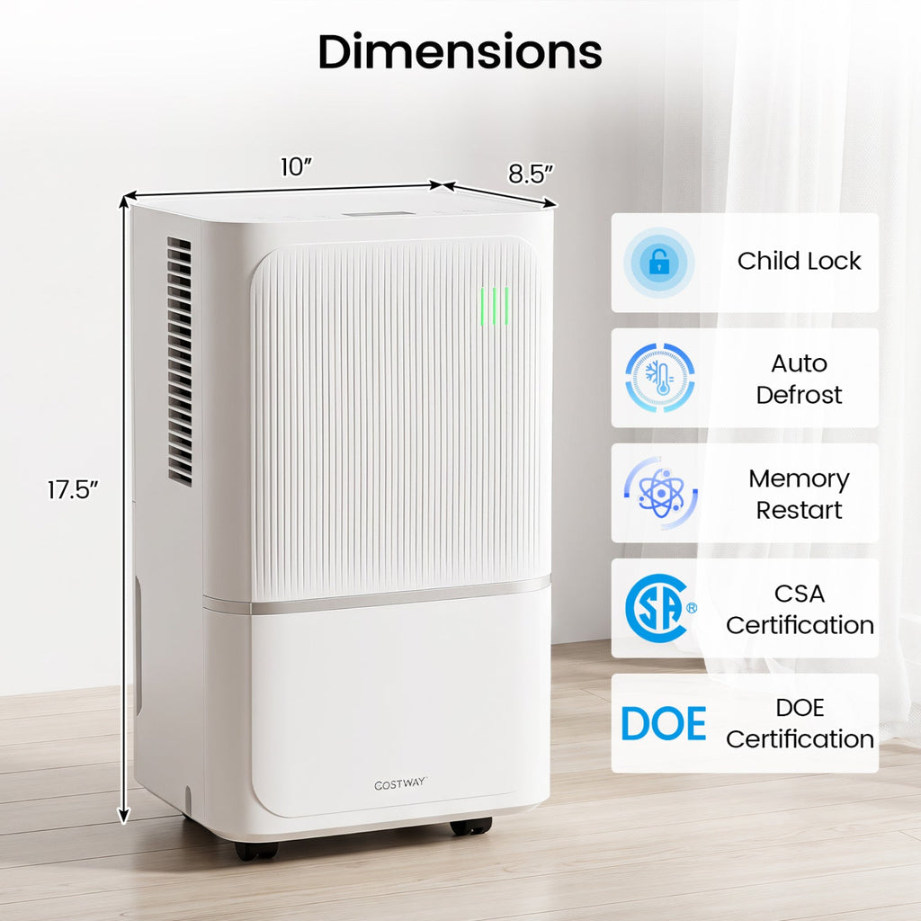Costway 32 Pint Dehumidifier w/ Drain Hose Intelligent Control 2500 Sq Ft 54913037 New