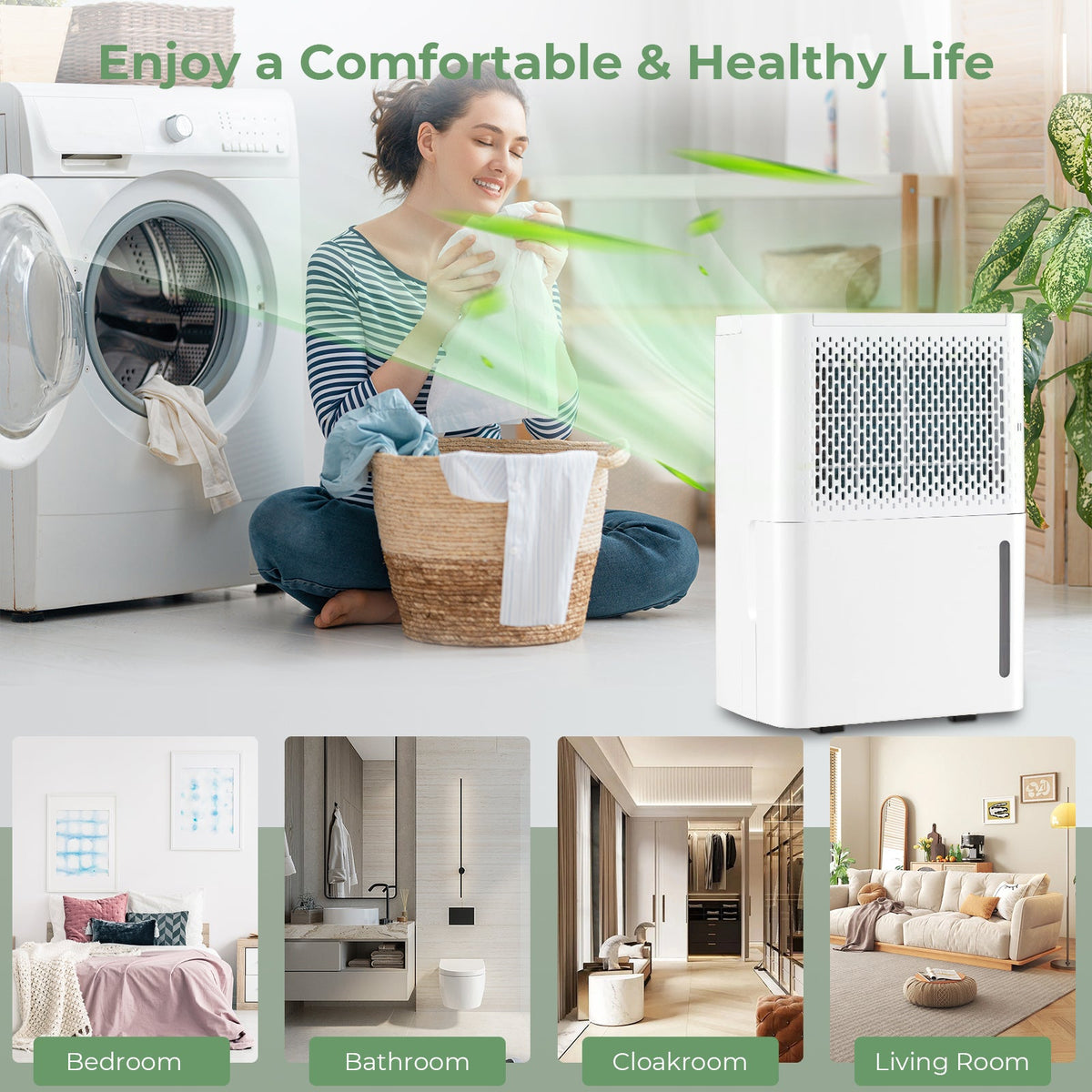 Costway 32 Pint 2000 Sq. Ft Dehumidifier Continuous Drying Auto Mode 92513468 New