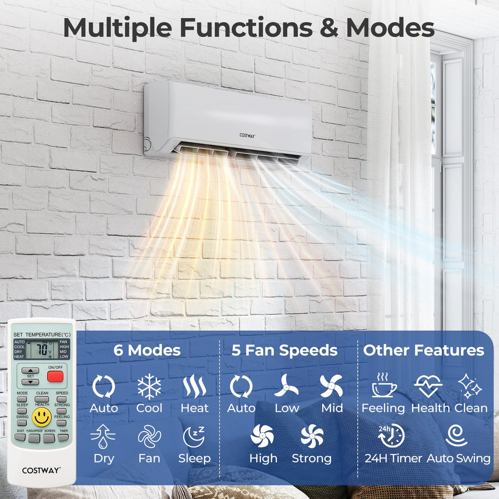 Costway UltrEco 36000 BTU 2 Zone 23 SEER2 Mini Split Air Conditioner Heat Pump WiFi 689472531 New