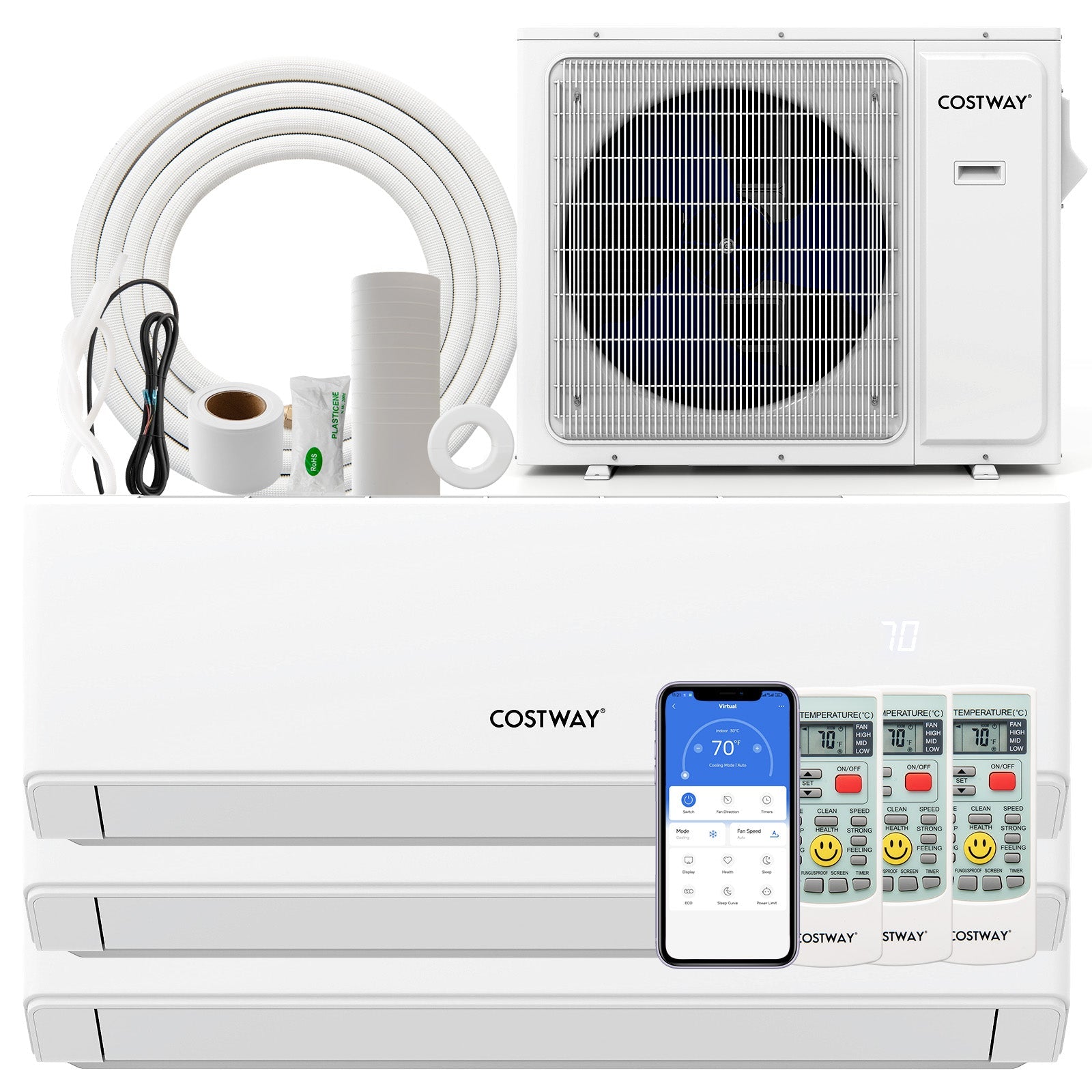 Costway UltrEco 36000 BTU 3 Zone 23 SEER2 Mini Split Air Conditioner Heat Pump WiFi 218739645 New