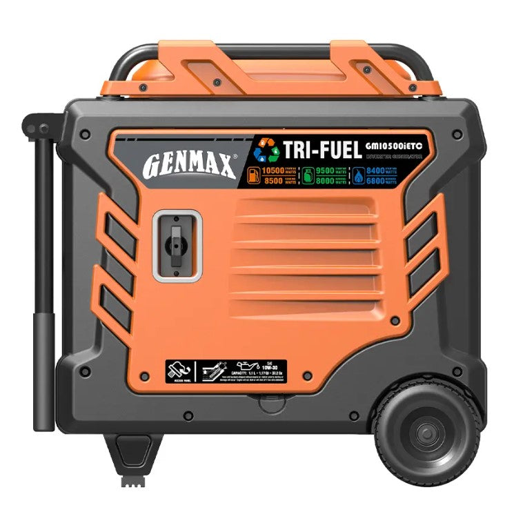 GENMAX GM10500iETC Tri-Fuel Inverter Generator 8500W/10500W 50 Amp Remote Start Scratch and Dent