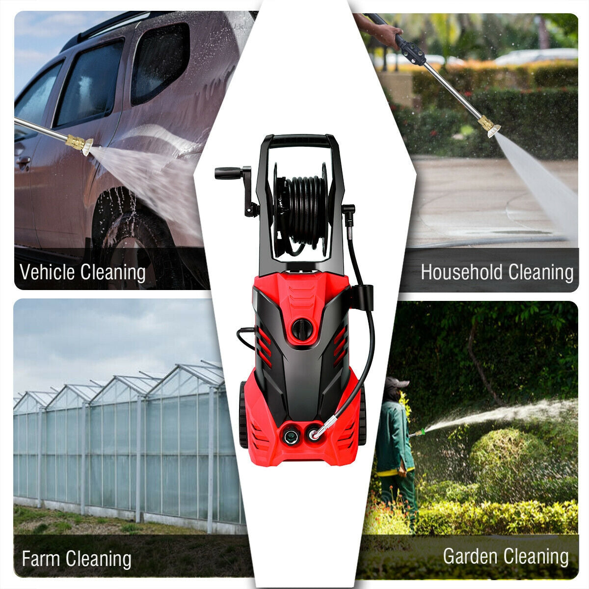 Costway 3000 PSI Electric High Pressure Washer w/ 5 Nozzles & Hose Reel 85169243 New
