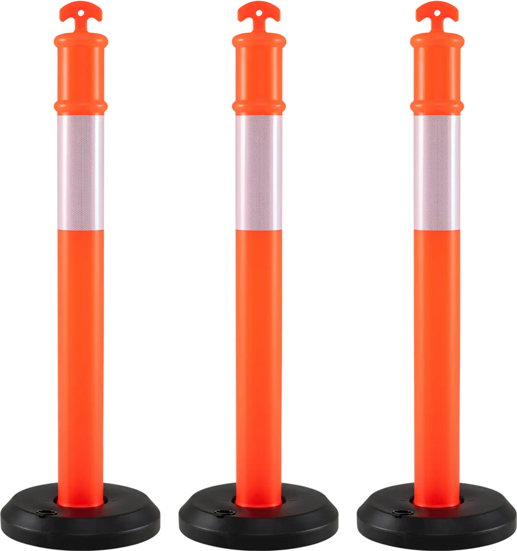 Costway 3-Pack Traffic Delineator Posts w/ Fillable Base Reflective Safety Cones 73217185 New