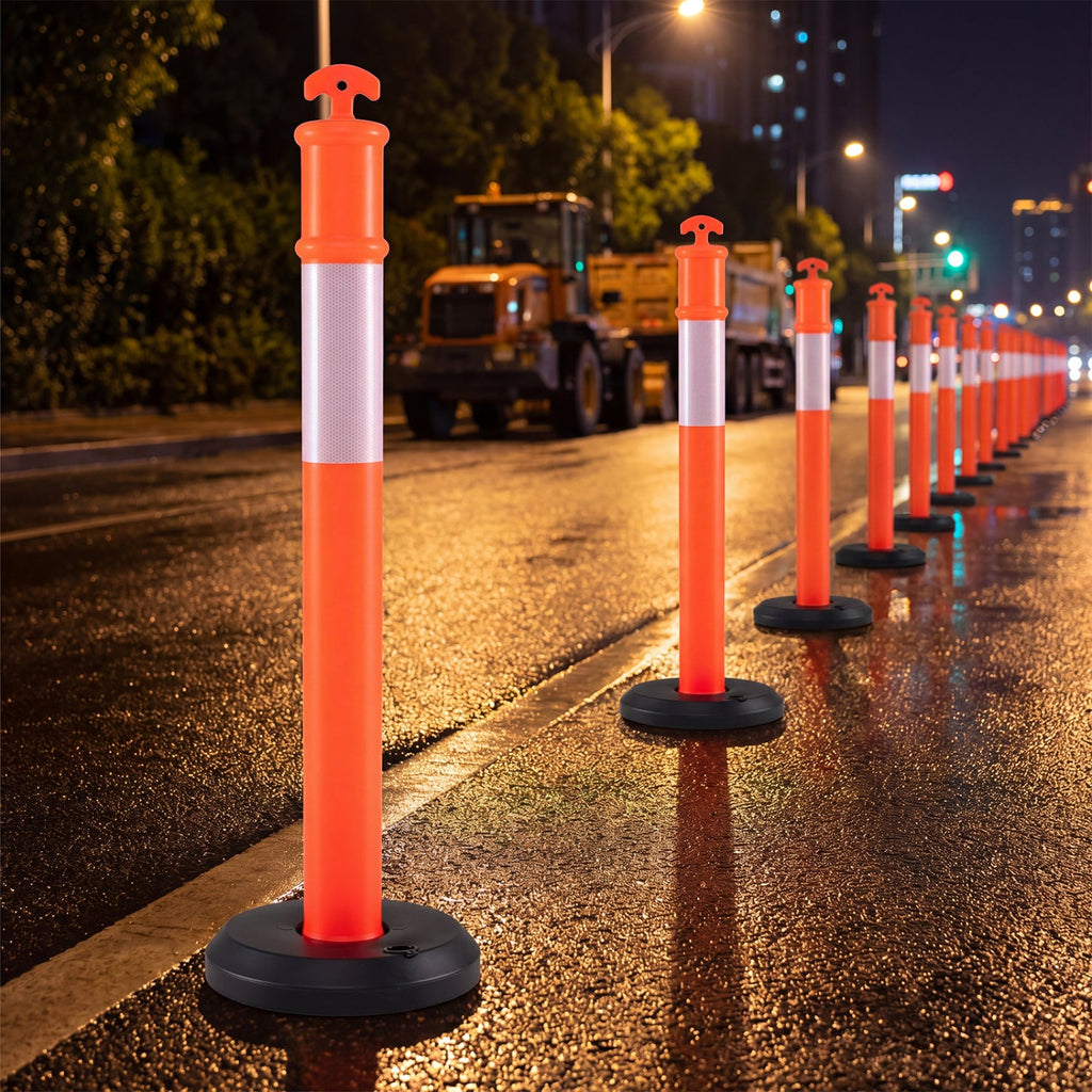 Costway 3-Pack Traffic Delineator Posts w/ Fillable Base Reflective Safety Cones 73217185 New
