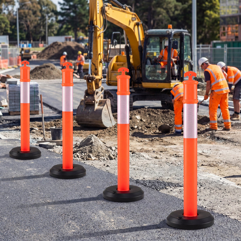 Costway 3-Pack Traffic Delineator Posts w/ Fillable Base Reflective Safety Cones 73217185 New