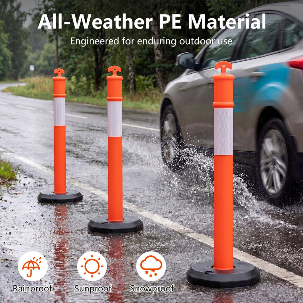Costway 3-Pack Traffic Delineator Posts w/ Fillable Base Reflective Safety Cones 73217185 New