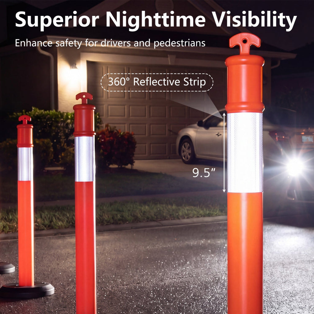 Costway 3-Pack Traffic Delineator Posts w/ Fillable Base Reflective Safety Cones 73217185 New