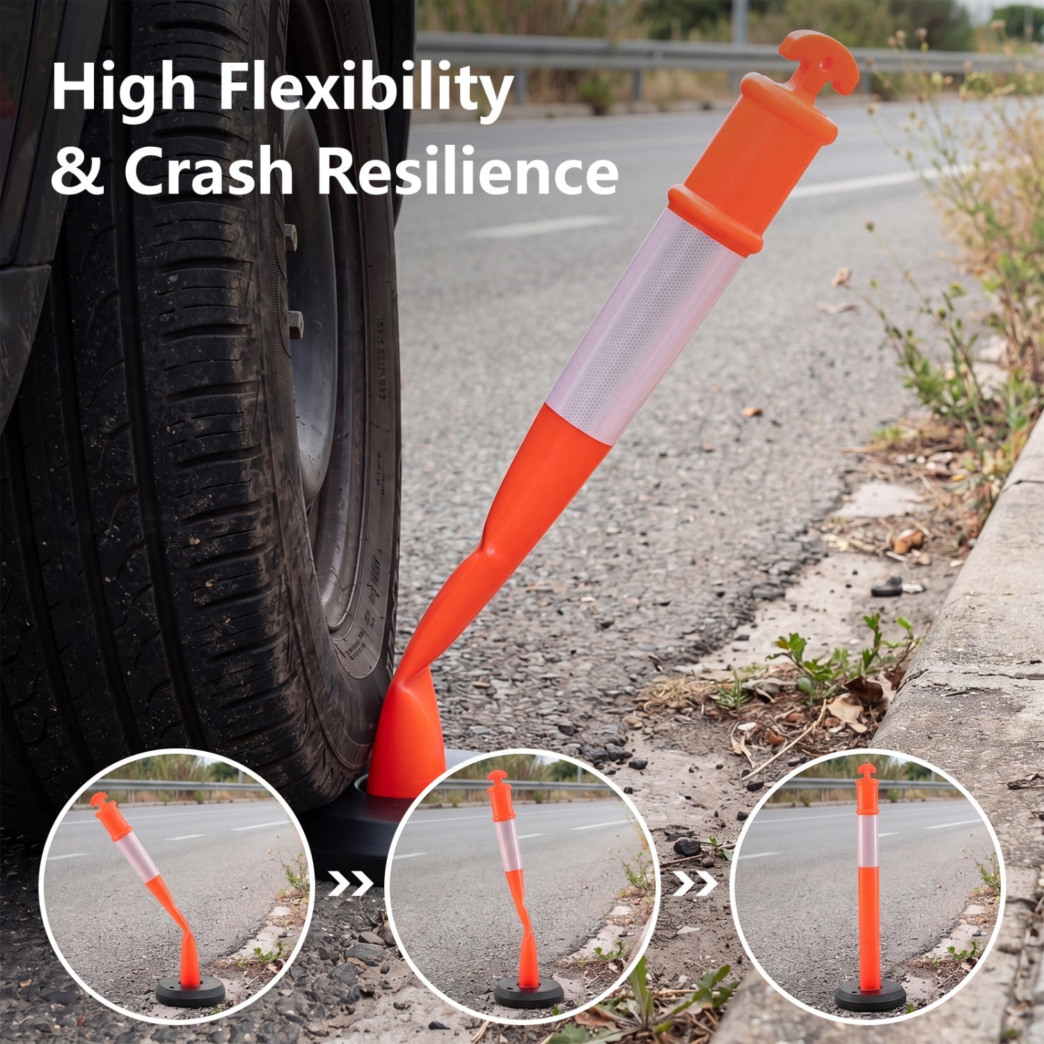 Costway 3-Pack Traffic Delineator Posts w/ Fillable Base Reflective Safety Cones 73217185 New
