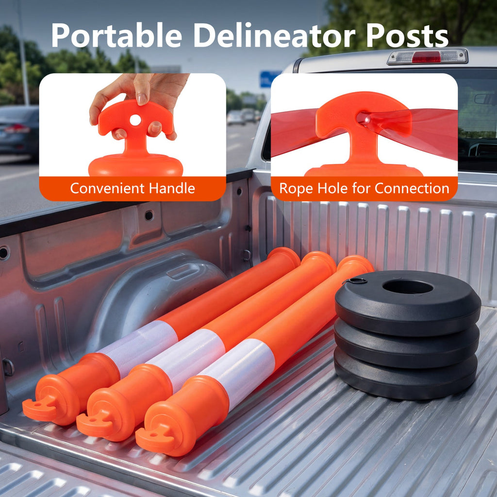 Costway 3-Pack Traffic Delineator Posts w/ Fillable Base Reflective Safety Cones 73217185 New