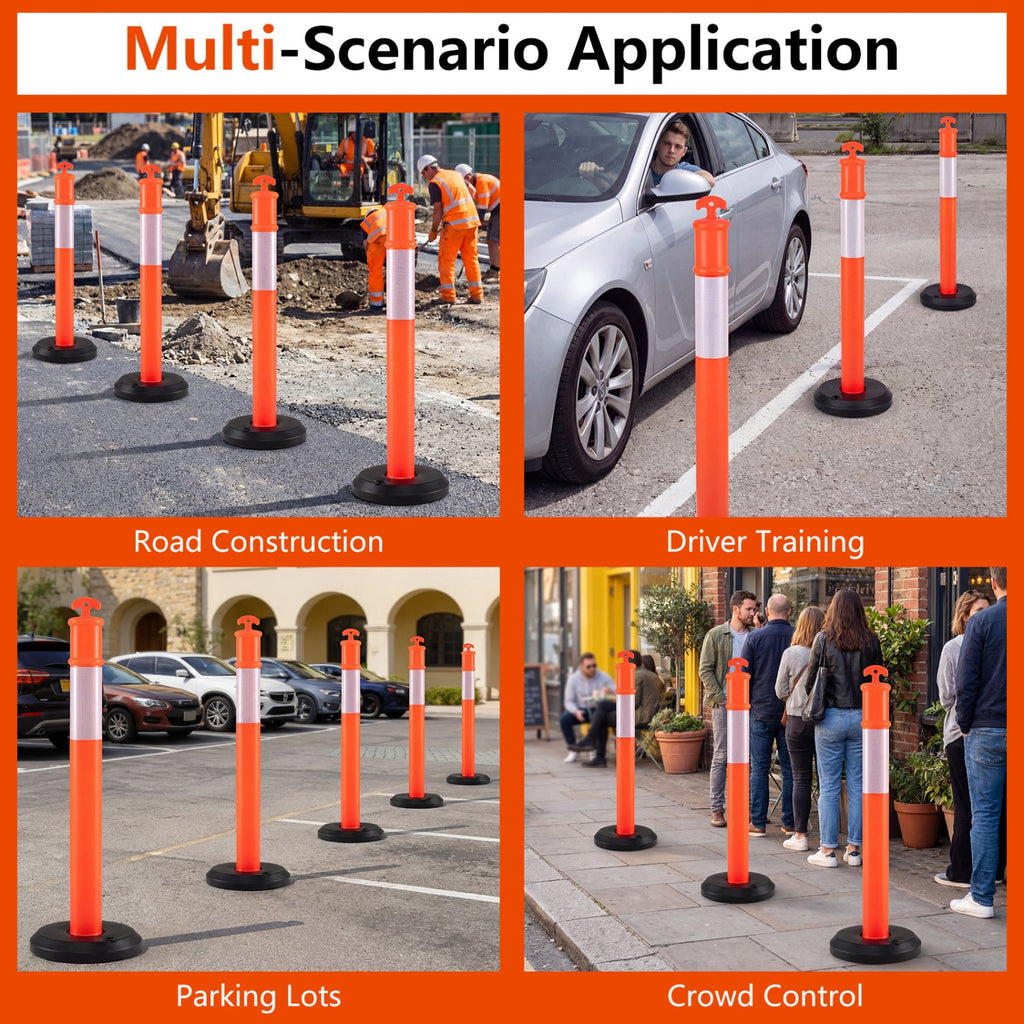 Costway 3-Pack Traffic Delineator Posts w/ Fillable Base Reflective Safety Cones 73217185 New