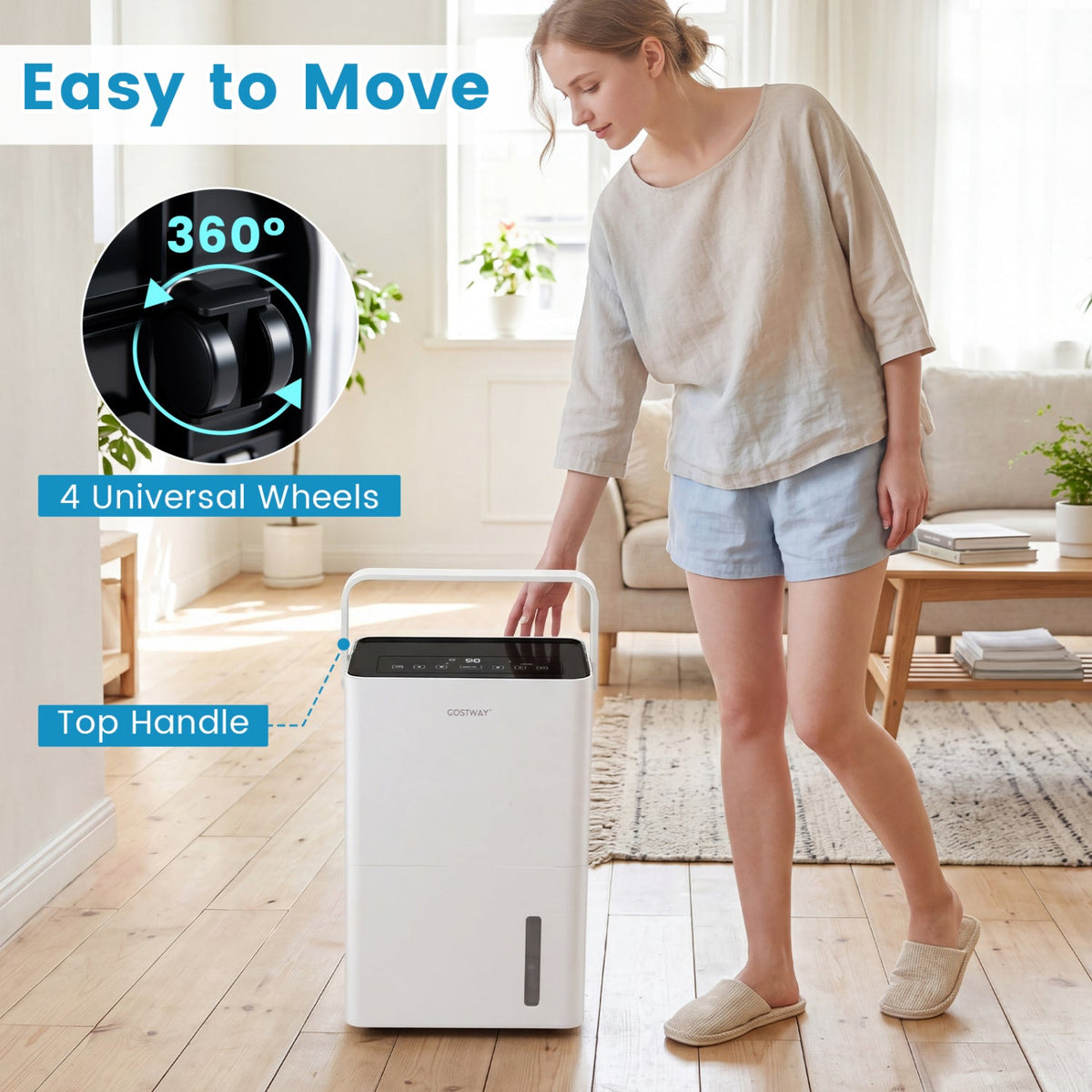 Costway 80 Pint 4000 Sq.Ft Compressor Dehumidifier w/ Drain Hose Smart Humidity Control Child Lock 84095466 New