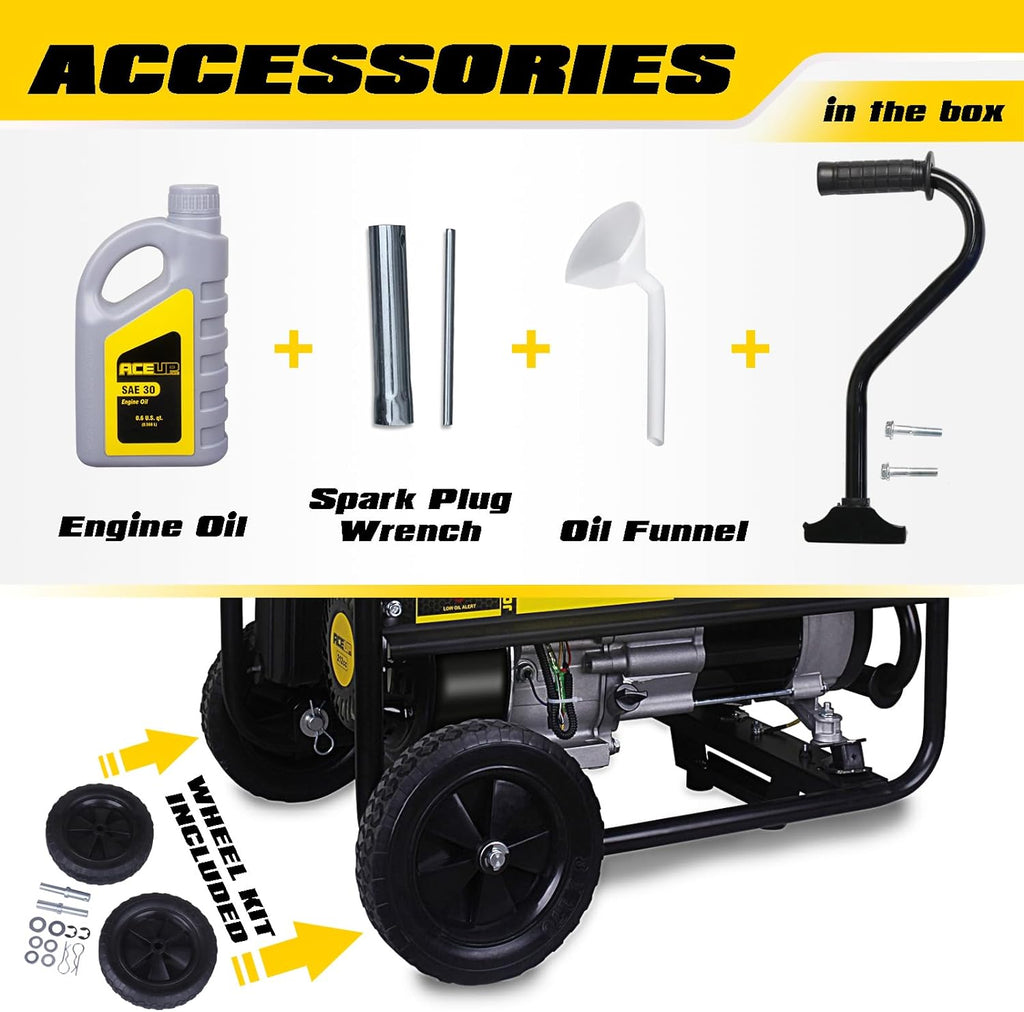 Aceup Energy AG4350W Portable Generator 3600/4350W Gas Powered 30A CARB with Wheel Kit New
