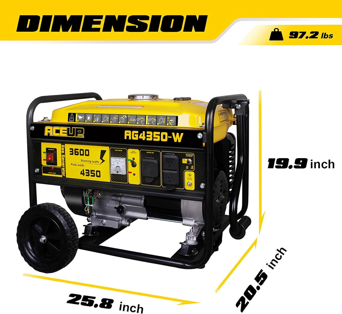Aceup Energy AG4350W Portable Generator 3600/4350W Gas Powered 30A CARB with Wheel Kit New