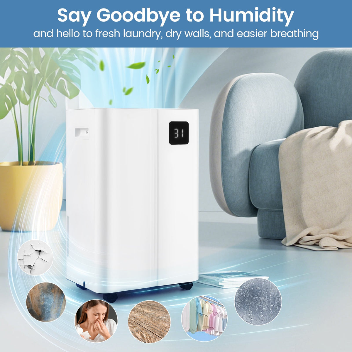 Costway 54 Pint 4500 Sq.Ft Dehumidifier for Home Basement 98874807 New