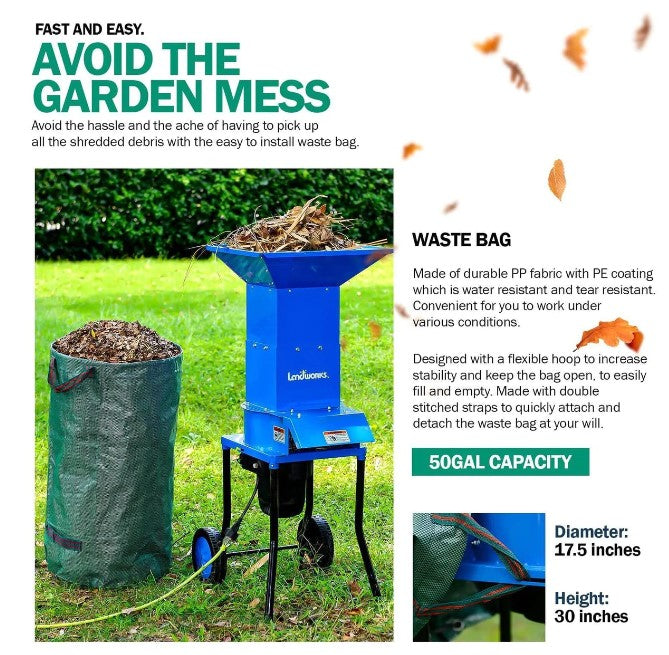 Landworks GUO049 Electric Shredder and Mulcher 120V AC 11" Cutting Blade .5" Cutting Capacity New