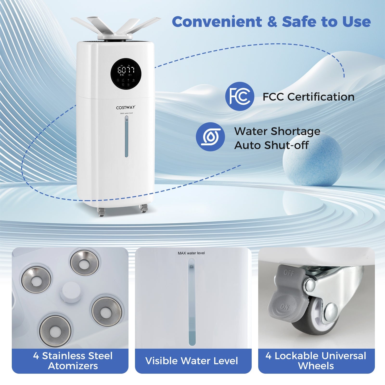 Costway 5.5Gal Whole House Humidifier 360° Nozzles Power-Off Memory 782964531 New