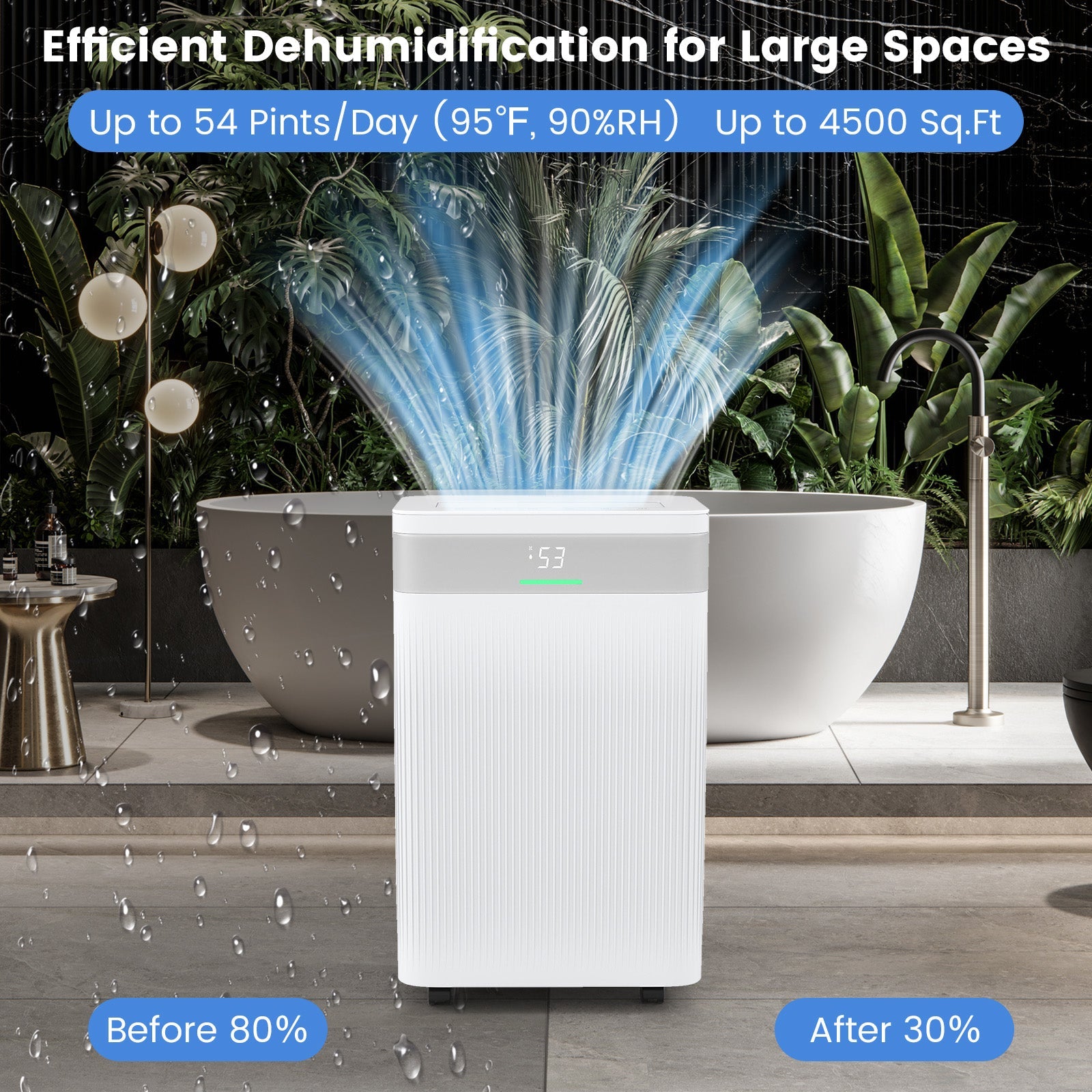 Costway 54 Pint 4500 Sq.Ft Home Dehumidifier 14331523 New