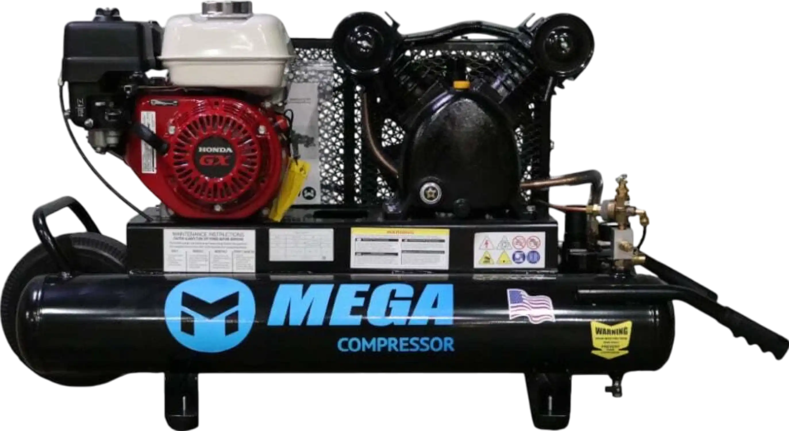 Mega Compressor MP-5510G200 Air Compressor Twin Tank Wheelbarrow 6.5 HP 10 Gallon 150 PSI Gas Honda Engine New