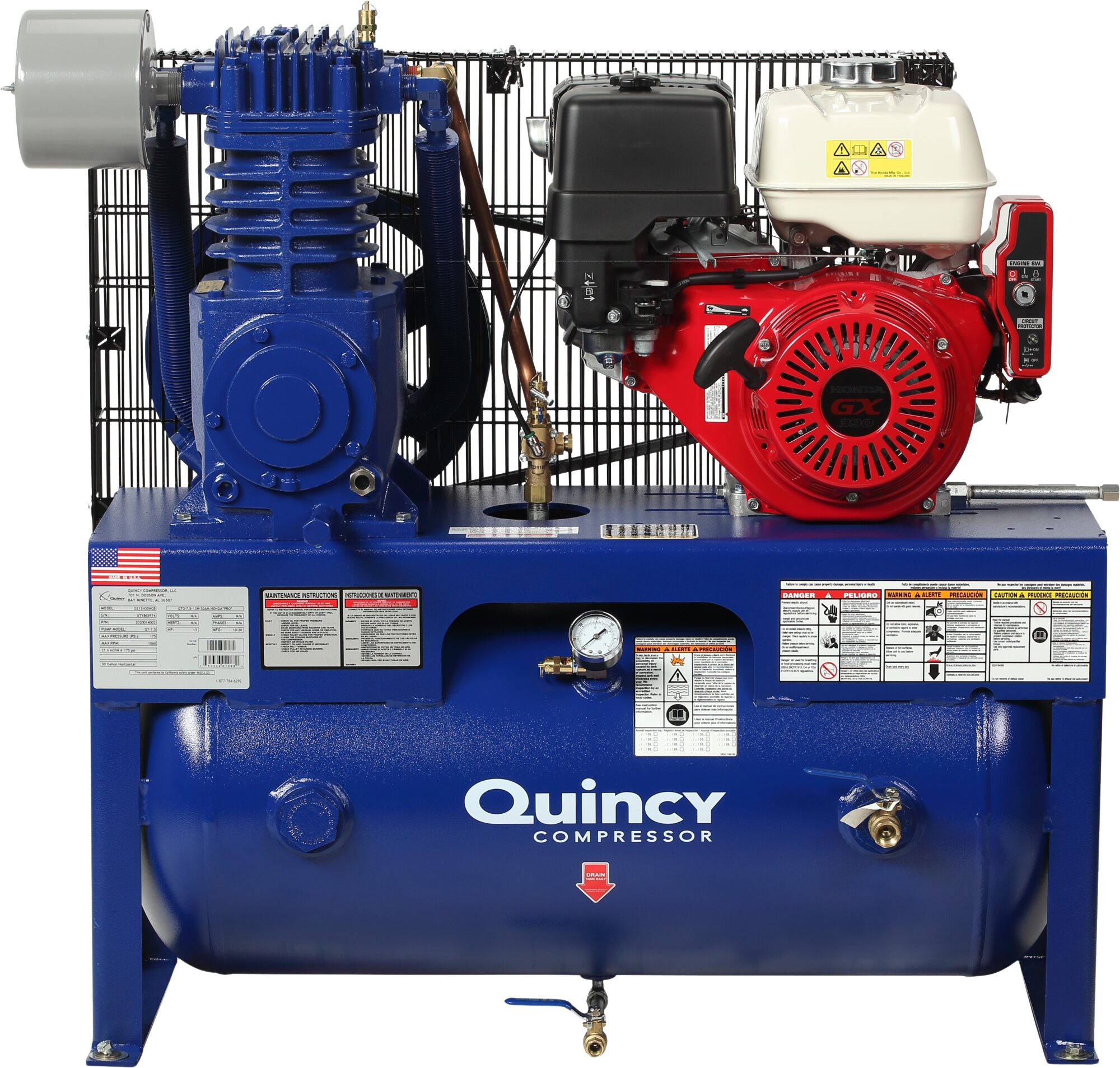 Quincy QT Air Compressor 13 HP 30 Gallon Two Stage w/ Electric Start Honda Engine New
