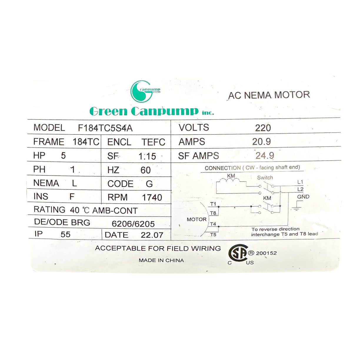 Canpump Wall-Mount Pressure Washer 1500 PSI 5 GPM 5 HP 240V Total Stop System New