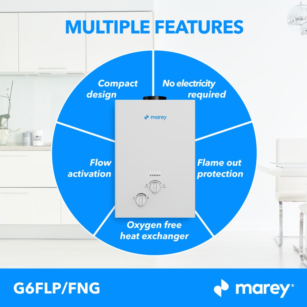 Marey G6FLP GAS 6L 1.58 GPM 42,000 BTU Liquid Propane Tankless Water Heater New