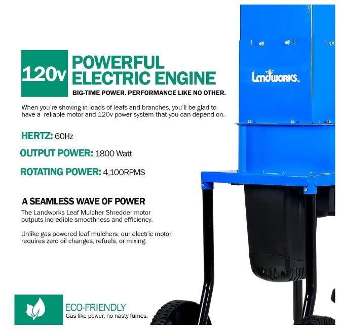 Landworks GUO049 Electric Shredder and Mulcher 120V AC 11" Cutting Blade .5" Cutting Capacity New