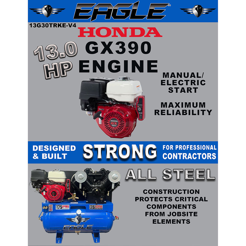 Eagle Truck Mount Air Compressor Two Stage 175 PSI 30 Gal. 13 HP Honda GX390 Electric Start New
