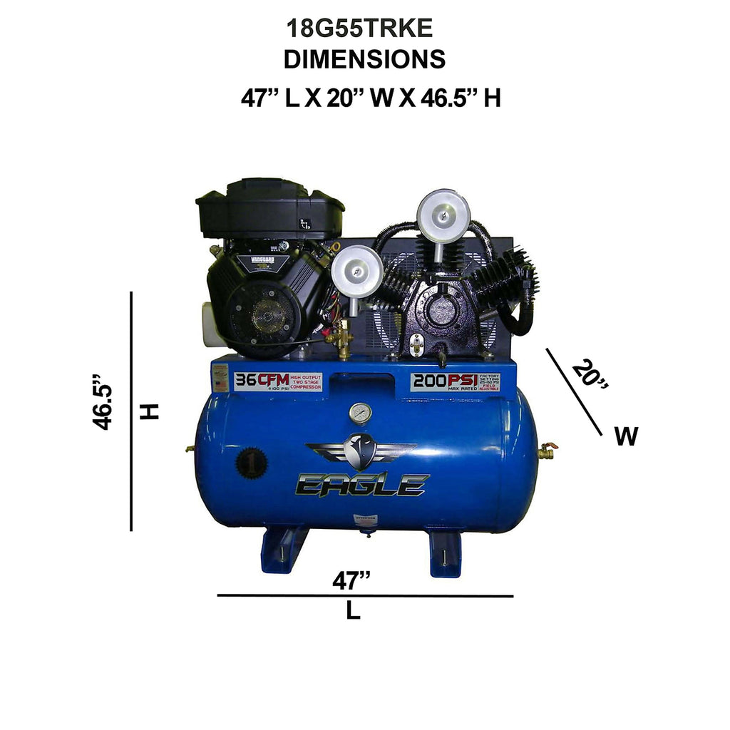 Eagle Truck Mount Air Compressor 200 PSI 55 Gal. 36 CFM 18 HP Vanguard Electric Start 18G55TRKE New