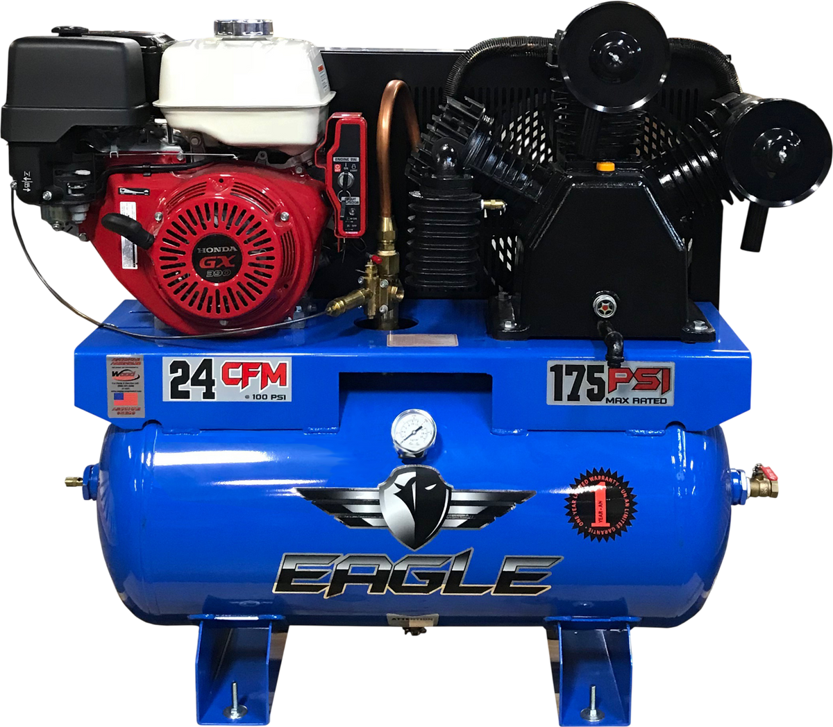 Eagle Truck Mount Air Compressor 175 PSI 30 Gal. 24 CFM 13 HP Honda GX340 Electric Start 11G30TRKE New