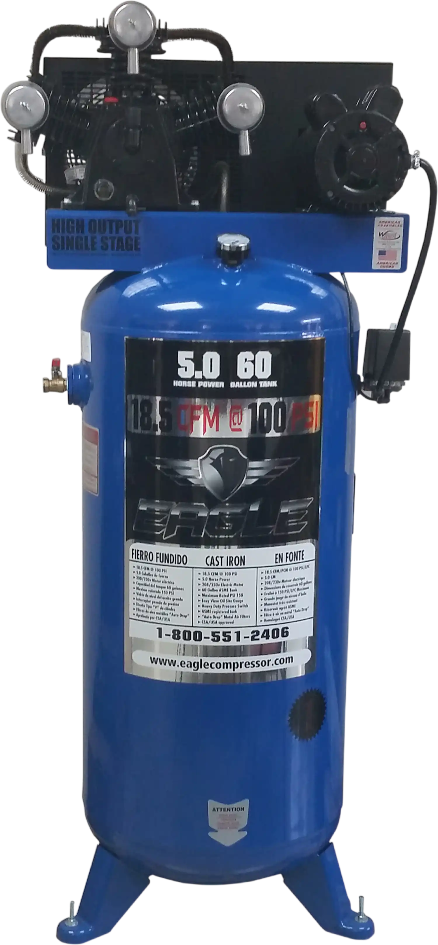 Eagle C5160V1 Air Compressor Stationary 150 PSI 60 Gallon 18.5 CFM 5 HP Electric 208/230V New