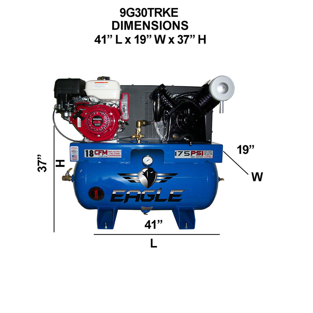 Eagle Truck Mount Air Compressor 175 PSI 30 Gal. 18 CFM 9 HP Honda GX270 Electric Start 9G30TRKE New