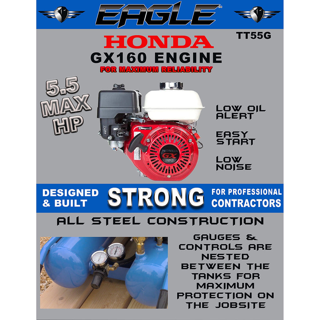 Eagle TT55G Air Compressor Wheelbarrow 150 PSI 10 Gallon 12.5 CFM 5.5 HP Honda GX160 New