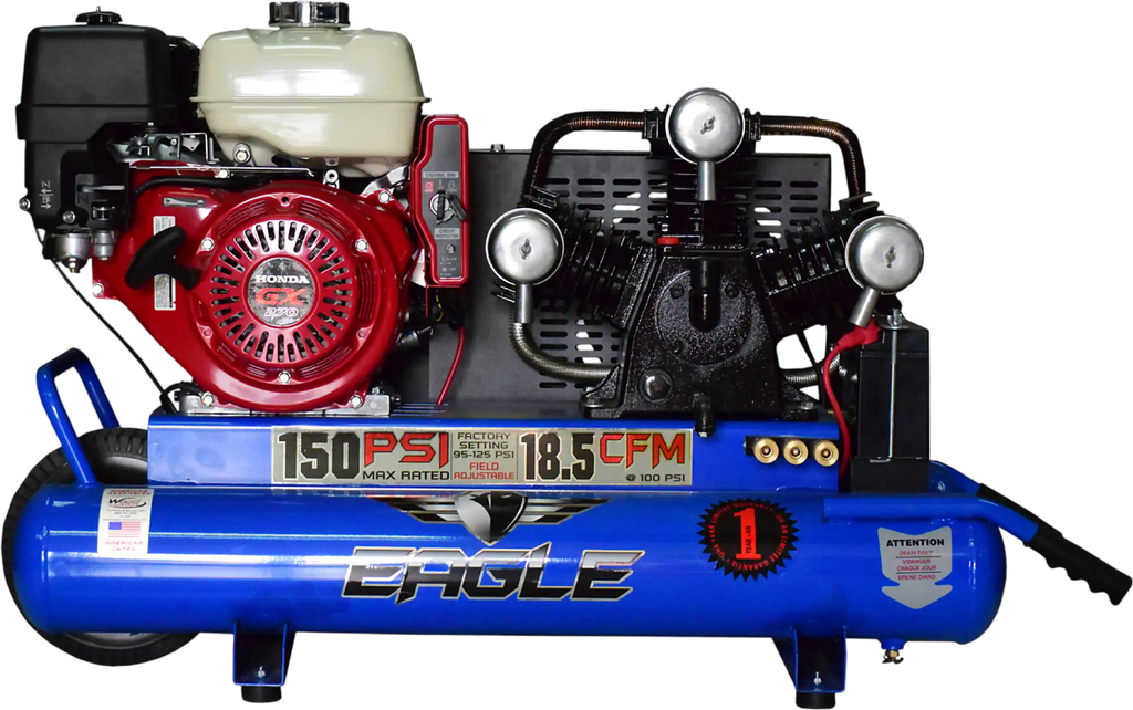 Eagle TT90GE Air Compressor Wheelbarrow 150 PSI 10 Gallon 18.5 CFM 9 HP Honda GX270 Electric Start New