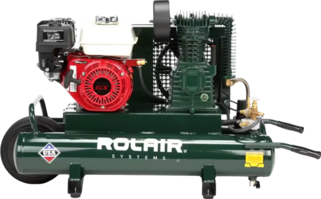 Rolair 6590HK18-0001 Air Compressor Wheeled 9 Gal. Gas 6.5 HP Honda GX200 Engine Single Stage Pump New