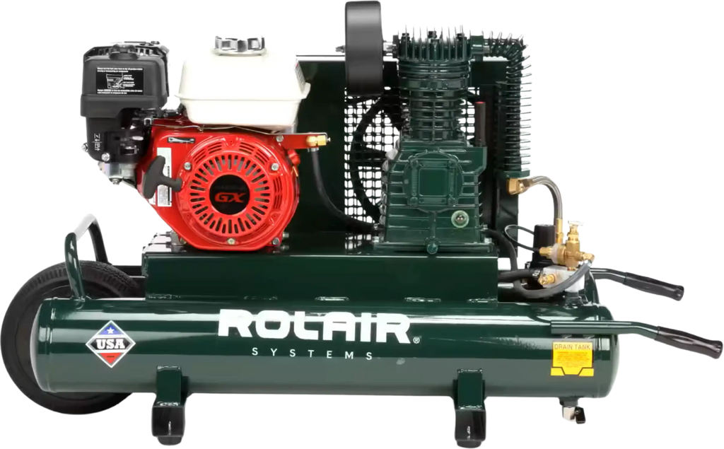 Rolair 6590HK18 Air Compressor Wheelbarrow 9 gal. Gas 6.5 HP Honda GX200 Engine Single Stage Pump Manufacturer RFB