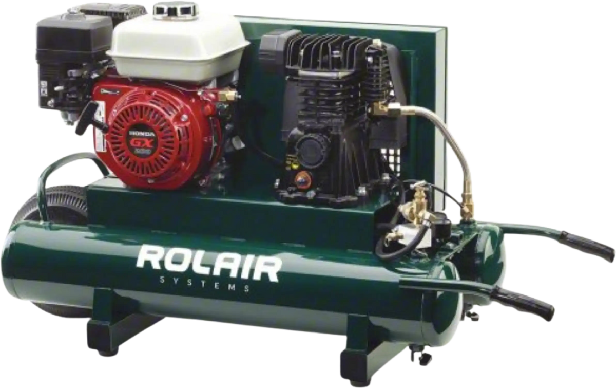 Rolair 6590HMK113 Air Compressor Wheelbarrow 9 gal. Gas 6.5 HP Honda GX200 Engine Single Stage Pump Manufacturer RFB