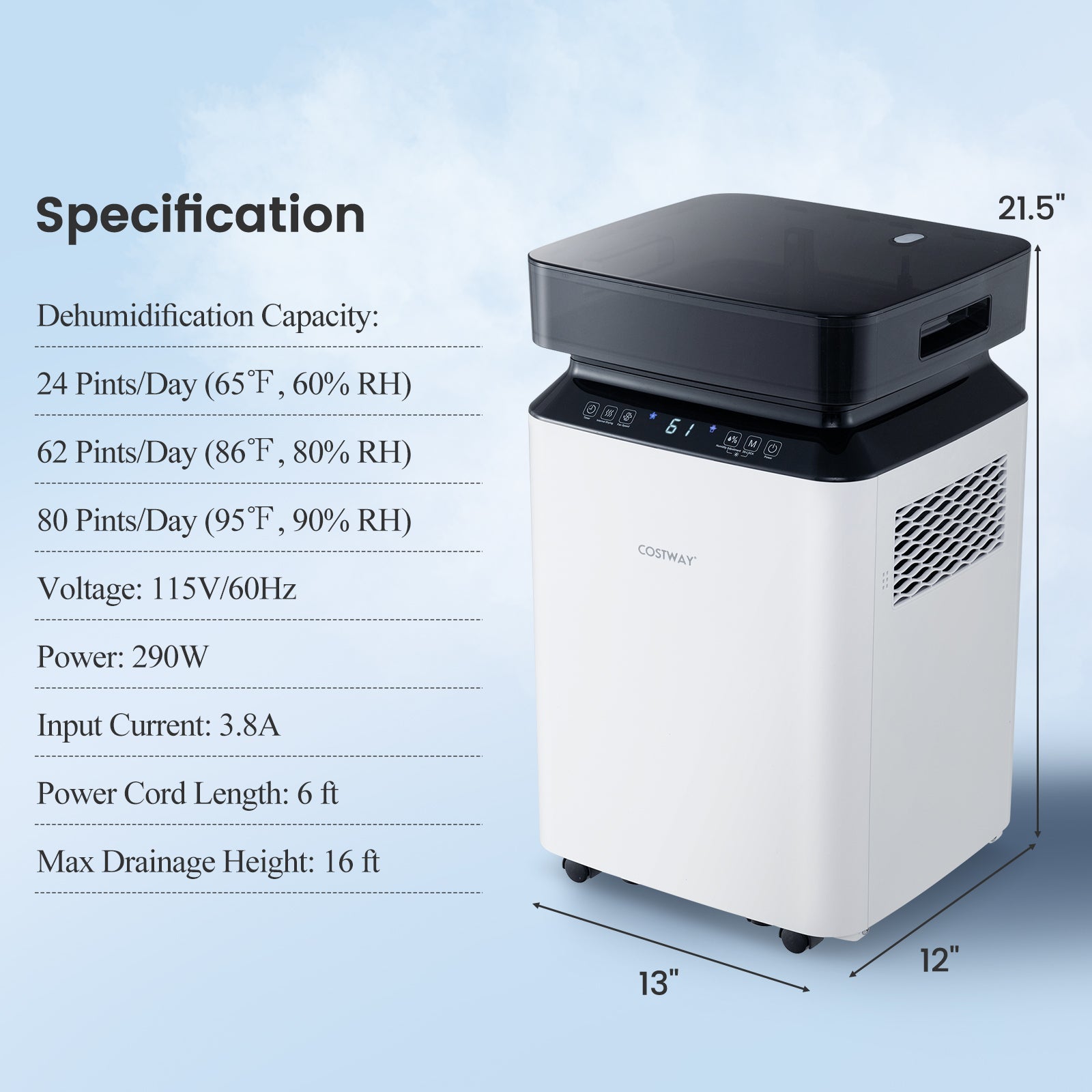 Costway 70/90 Pint 4500/6000 Sq. Ft. Dehumidifier Continuous Auto Mode 73621459 New