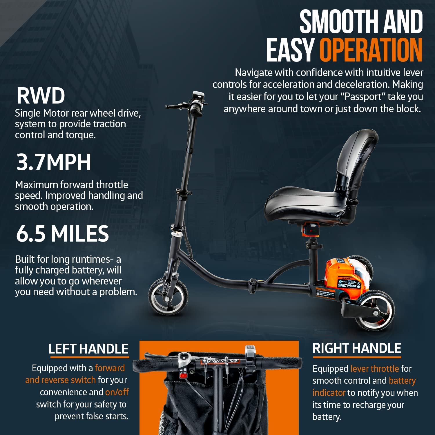 Super Handy GUT112 Passport Folding Mobility Scooter 3 Wheeled Lightweight Long Range New