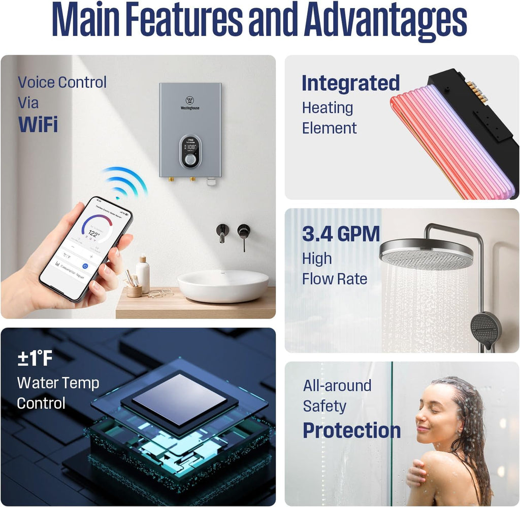 Westinghouse Apolo Tankless Water Heater 14kW with WiFi 3.4 GPM 240V New