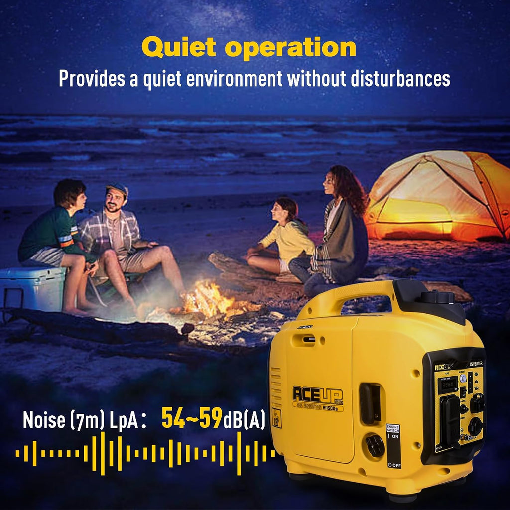 Aceup Energy AI1500S Generator 1200/1500W Gas Powered Inverter Quiet Low THD New