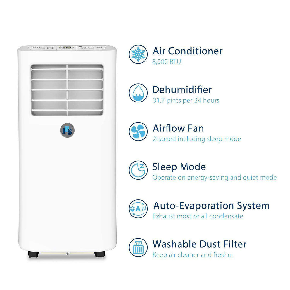 JHS A019-8KR/A 8,000 BTU Portable Air Conditioner with Dehumidifier and Remote New