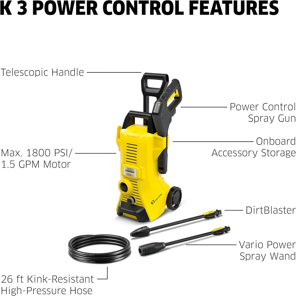 Karcher K3 Power Control Electric Pressure Washer 1800 PSI 1.45 GPM with 2 Lances New