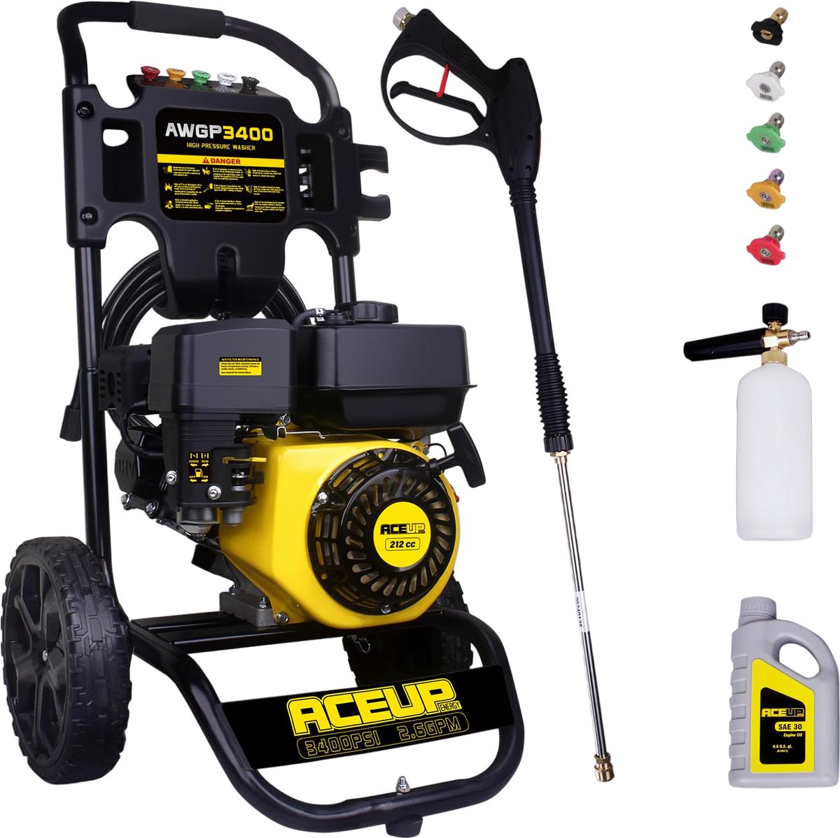 Aceup Energy Gas Pressure Washer 3400 PSI 2.6 GPM 212cc Engine AWPG3400 New
