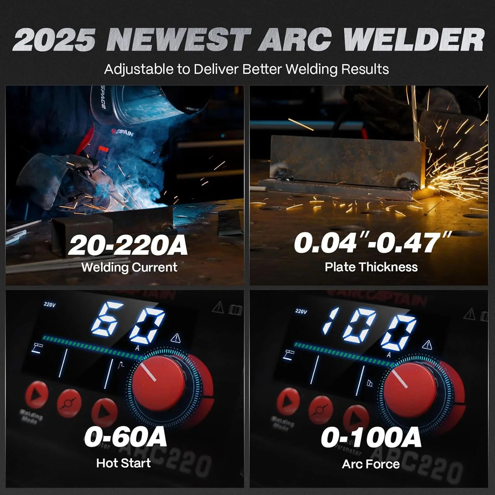 Arccaptain ARC220 Welder Arc/Lift TIG with 10 Rods 220 Amp 110/220V New