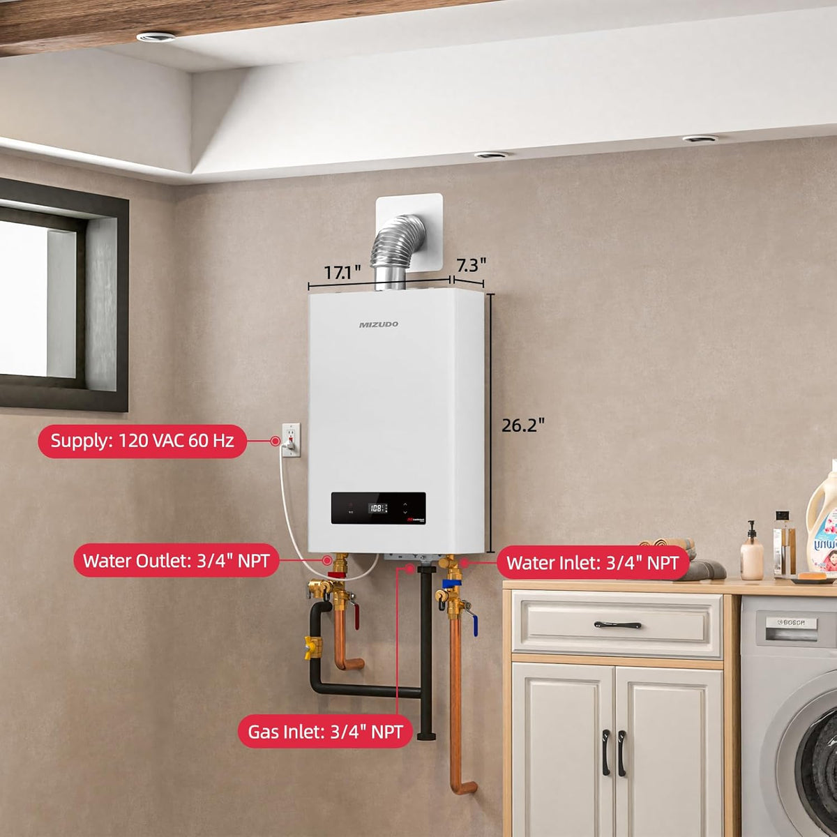 Mizudo CF170 Tankless Water Heater Natural Gas 7.5 GPM 170,000 BTU New