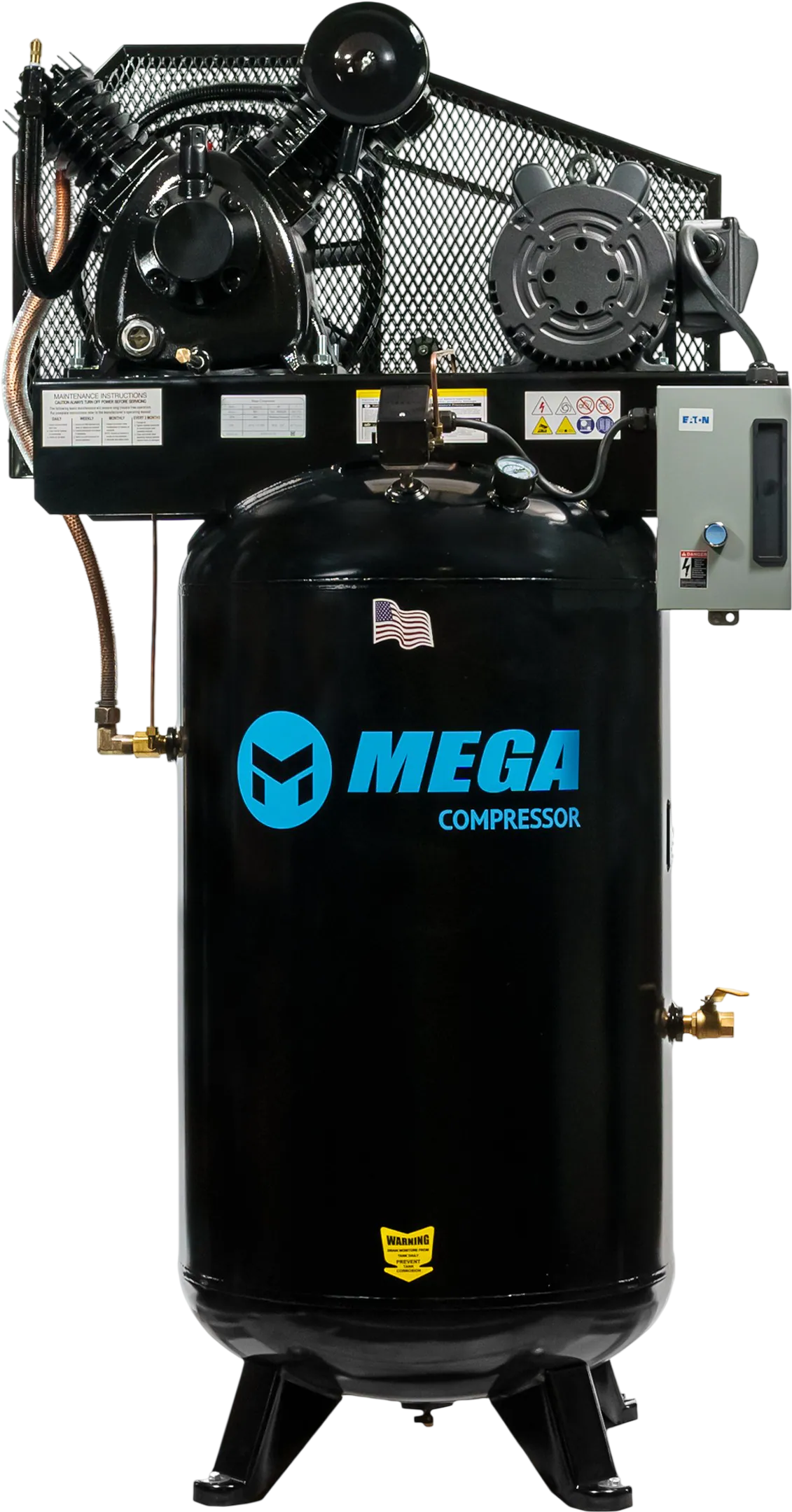 Mega Compressor Electric Air Compressor 80 Gal. 5 HP 180 PSI Mag Starter 3-Phase 230V MP-5080VM3 New