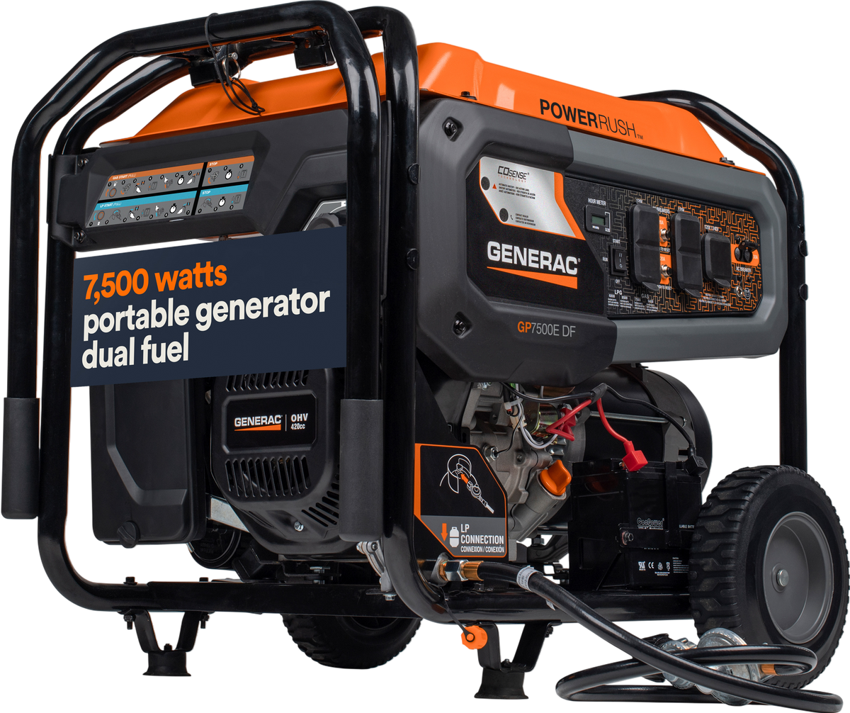 Generac GP7500EDF 7500W/9400W Generator Dual Fuel Gas Propane Electric Start CO Sense 8011 RFB