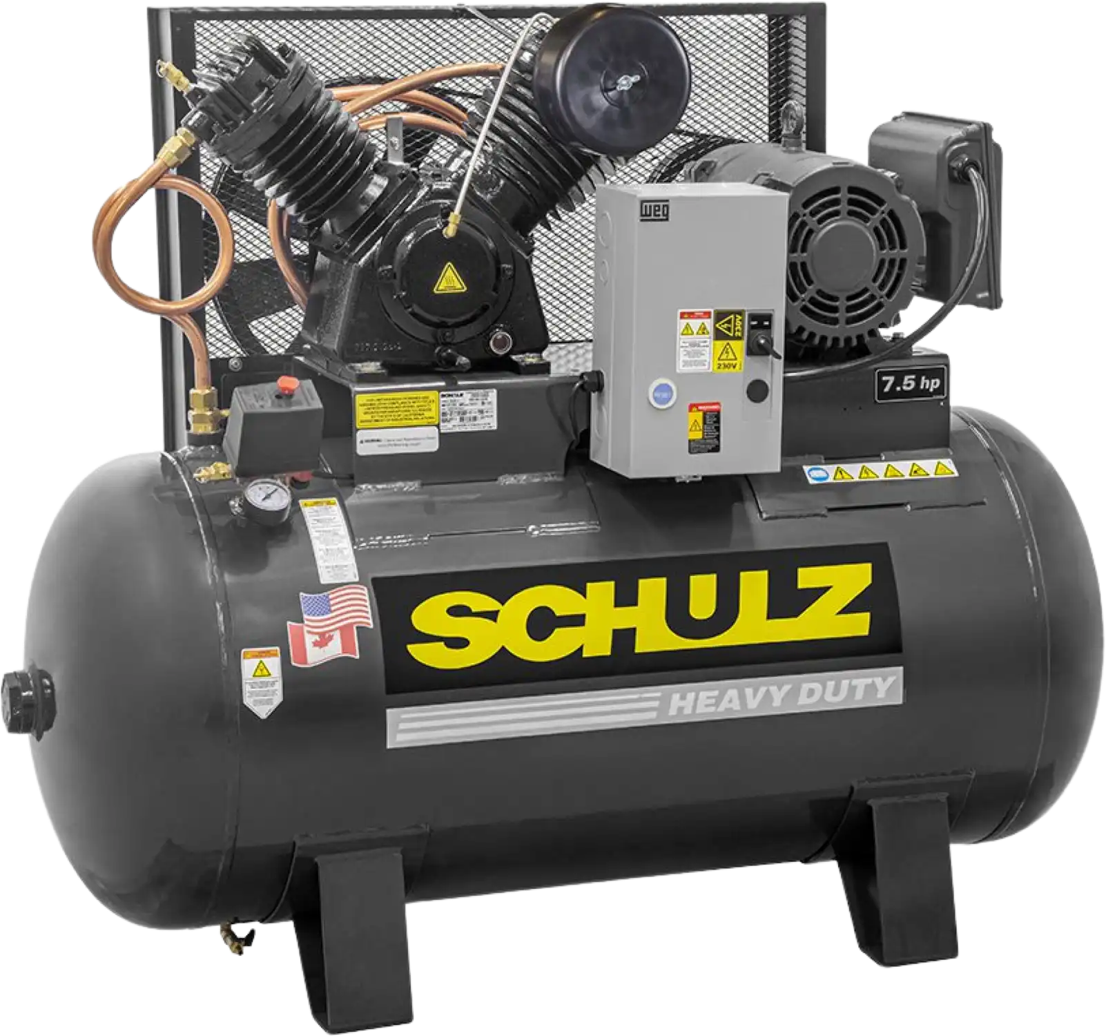Schulz V-Series Air Compressor 7.5 HP 80 gal. 2-Stage 208-230V 3-Phase Horizontal 7580HV30X-3 New