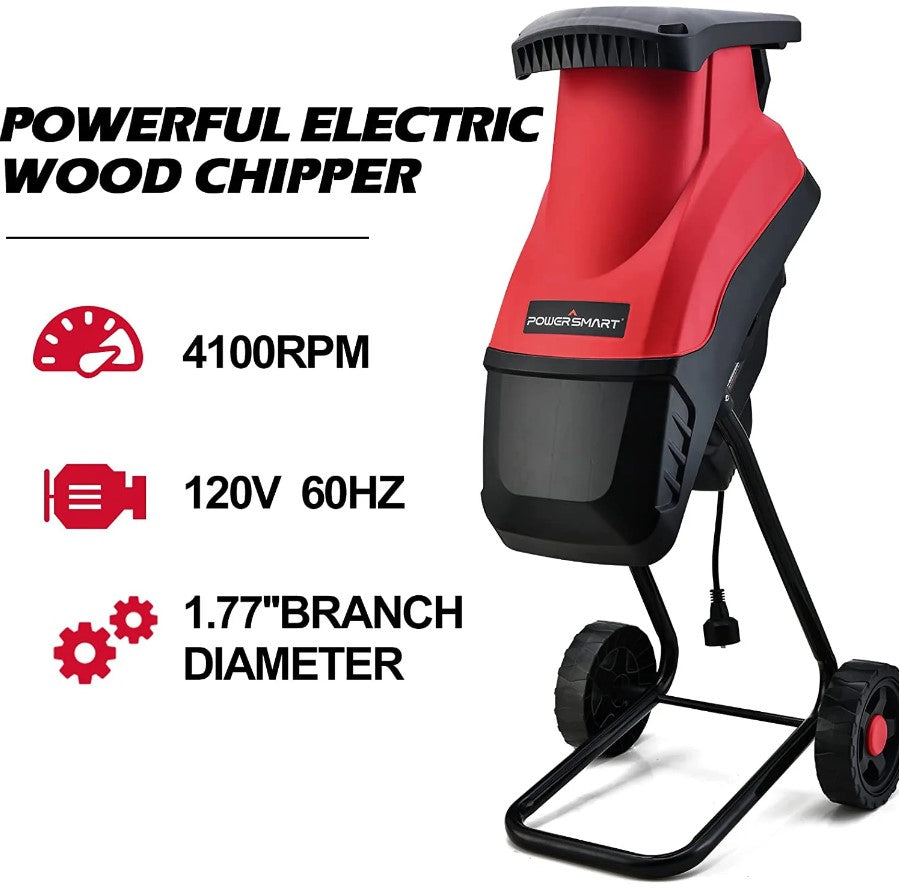 Powersmart PS10 Electric Wood Chipper Shredder 15 Amp 1.77" Diameter Blade New